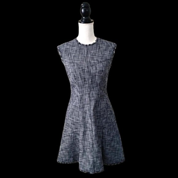 NWOT Rebecca Taylor Sleeveless Slub Suiting Gray Drop Waist Dress Size 4 - Picture 1 of 10
